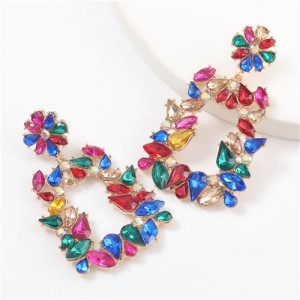 U.S. High Fashion Rhinestone Trapezoid Shape Women Alloy Costume Earrings - Multicolor