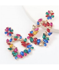 U.S. High Fashion Rhinestone Trapezoid Shape Women Alloy Costume Earrings - Multicolor