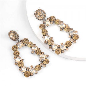 U.S. High Fashion Rhinestone Trapezoid Shape Women Alloy Costume Earrings - Champagne