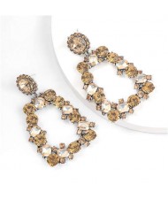 U.S. High Fashion Rhinestone Trapezoid Shape Women Alloy Costume Earrings - Champagne