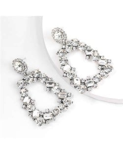 U.S. High Fashion Rhinestone Trapezoid Shape Women Alloy Costume Earrings - White