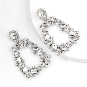 U.S. High Fashion Rhinestone Trapezoid Shape Women Alloy Costume Earrings - White