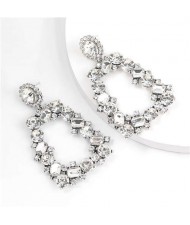 U.S. High Fashion Rhinestone Trapezoid Shape Women Alloy Costume Earrings - White