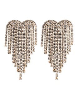 Super Shining Heart Shape Tassel Fashion Women Alloy Earrings - Golden
