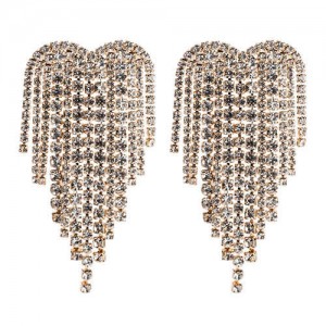 Super Shining Heart Shape Tassel Fashion Women Alloy Earrings - Golden
