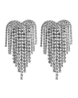 Super Shining Heart Shape Tassel Fashion Women Alloy Earrings - Silver 