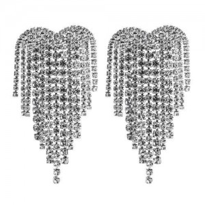 Super Shining Heart Shape Tassel Fashion Women Alloy Earrings - Silver 