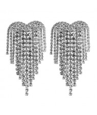 Super Shining Heart Shape Tassel Fashion Women Alloy Earrings - Silver 