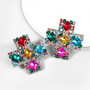 U.S. High Fashion Cross Design Bold Fashion Women Statement Earrings - Multicolor