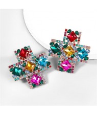 U.S. High Fashion Cross Design Bold Fashion Women Statement Earrings - Multicolor