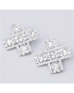 U.S. High Fashion Cross Design Bold Fashion Women Statement Earrings - White