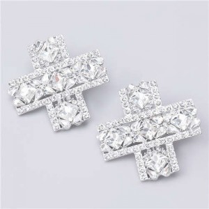 U.S. High Fashion Cross Design Bold Fashion Women Statement Earrings - White