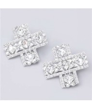 U.S. High Fashion Cross Design Bold Fashion Women Statement Earrings - White