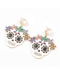 Oil-spot Glazed Skull Design Punk Fashion Women Alloy Costume Earrings - White