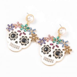 Oil-spot Glazed Skull Design Punk Fashion Women Alloy Costume Earrings - White