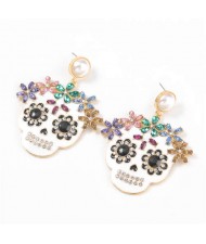 Oil-spot Glazed Skull Design Punk Fashion Women Alloy Costume Earrings - White