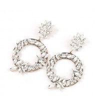 Spring Floral Fashion Women Graceful Rhinestone Hoop Alloy Earrings - White