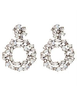 Spring Floral Fashion Women Graceful Rhinestone Hoop Alloy Earrings - White