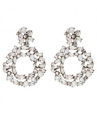 Spring Floral Fashion Women Graceful Rhinestone Hoop Alloy Earrings - White