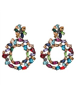 Spring Floral Fashion Women Graceful Rhinestone Hoop Alloy Earrings - Multicolor