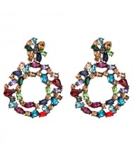 Spring Floral Fashion Women Graceful Rhinestone Hoop Alloy Earrings - Multicolor