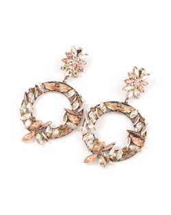 Spring Floral Fashion Women Graceful Rhinestone Hoop Alloy Earrings - Champagne