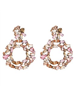Spring Floral Fashion Women Graceful Rhinestone Hoop Alloy Earrings - Champagne