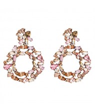 Spring Floral Fashion Women Graceful Rhinestone Hoop Alloy Earrings - Champagne