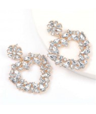 Floral Pattern Heart Shape Acrylic Gems High Fashion Women Alloy Earrings - White