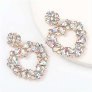 Floral Pattern Heart Shape Acrylic Gems High Fashion Women Alloy Earrings - Luminous White