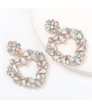 Floral Pattern Heart Shape Acrylic Gems High Fashion Women Alloy Earrings - Luminous White
