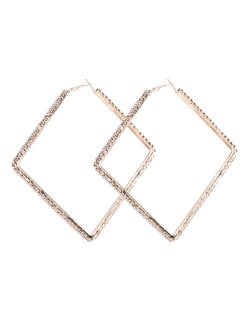 Rhinestone Inlaid Large Rhombus Shape Bold Fashion Women Statement Earrings - Golden