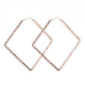 Rhinestone Inlaid Large Rhombus Shape Bold Fashion Women Statement Earrings - Golden