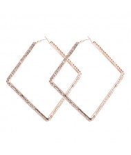 Rhinestone Inlaid Large Rhombus Shape Bold Fashion Women Statement Earrings - Golden
