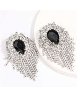 Super Shining Rhinestone and Glass Drill Waterdrop Inspired Banquet Fashion Women Earrings - Silver
