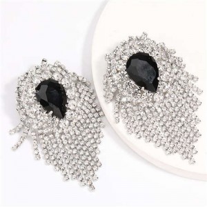 Super Shining Rhinestone and Glass Drill Waterdrop Inspired Banquet Fashion Women Earrings - Silver
