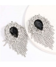 Super Shining Rhinestone and Glass Drill Waterdrop Inspired Banquet Fashion Women Earrings - Silver