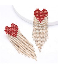 Romantic Heart Design Shining Tassel Fashion Women Party Costume Earrings - Red
