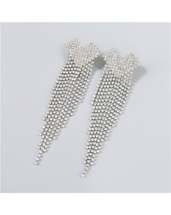 Romantic Heart Design Shining Tassel Fashion Women Party Costume Earrings - Silver