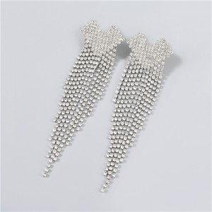 Romantic Heart Design Shining Tassel Fashion Women Party Costume Earrings - Silver