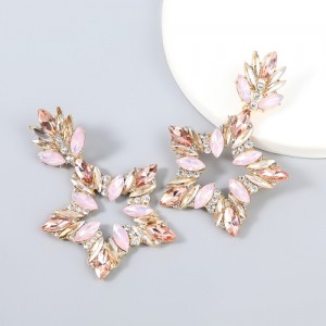 Super Shining Rhinestone Star Design Party Fashion Women Alloy Earrings - Yellow