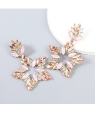 Super Shining Rhinestone Star Design Party Fashion Women Alloy Earrings - Yellow