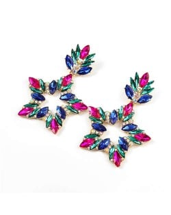 Super Shining Rhinestone Star Design Party Fashion Women Alloy Earrings - Multicolor