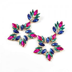 Super Shining Rhinestone Star Design Party Fashion Women Alloy Earrings - Multicolor