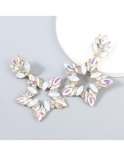 Super Shining Rhinestone Star Design Party Fashion Women Alloy Earrings - Silver