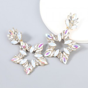 Super Shining Rhinestone Star Design Party Fashion Women Alloy Earrings - Silver