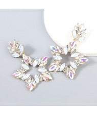 Super Shining Rhinestone Star Design Party Fashion Women Alloy Earrings - Silver