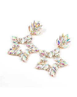 Super Shining Rhinestone Star Design Party Fashion Women Alloy Earrings - Luminous White