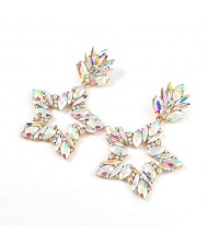 Super Shining Rhinestone Star Design Party Fashion Women Alloy Earrings - Luminous White