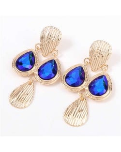 Acrylic Gem Inlaid Vintage Waterdrops Design Celebrity Choice High Fashion Women Alloy Earrings - Blue